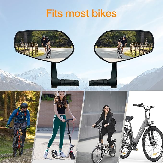 2PCS Bike Mirror for Handlebar, Bar End Bicycle Mirror, Anti-glare HD Glass Lens 360° Adjustable Rear View Mirror for E-bike, Mountain Bike, City Bikes & Scooter (Left&Right 0.59-0.78")