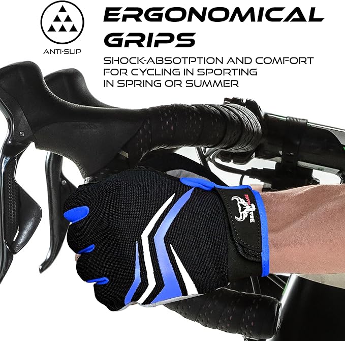 BEAST RAGE Full Finger Cycling Gloves with Padding for Men Women, Anti-Slip, Shock Absorbing, Breathable, Touchscreen Mountain Bike Gloves for BMX, MTB Riding, Road Racing, Bicycle