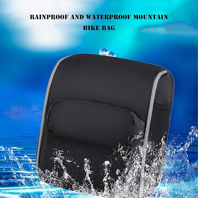 Cycling Handlebar Bag, Waterproof Black Bike Frame Bag, Large Capacity Bike Handlebar Bag with Easy Attachment, Compact Front Storage Bag for MTB and Road Bikes, 7" x 6" / 19 x 14 cm