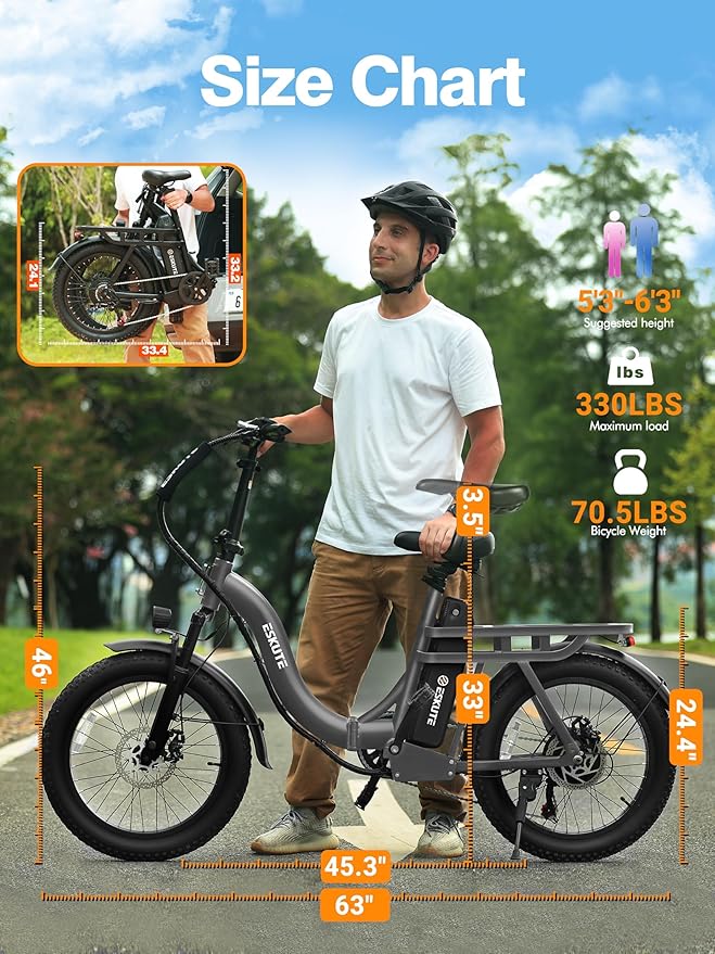 1200W Peak Folding Electric Bike for Adults, 28MPH 48V 10.4Ah Removable Battery, 55-Mile Range, 20"x3" Fat Tire, Step-Thru Ebike with Basket 7-Speed – Commuter E-Bike