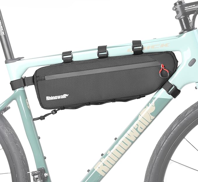 Rhinowalk Bike Frame Bag Waterproof, Top Tube Bicycle Bag with Side Compartments, Pump Holder, and Hidden Cable Port, (2.7L, Black)