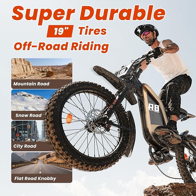Electric Dirt Bike for Adults, 𝟰𝟬𝟬𝟬𝗪/𝟮𝟬𝟬𝟬𝗪 𝗣𝗲𝗮𝗸 27AH/18.2Ah Off-Road Motorcycle, 35MPH 65+ Mile Range, 19" Fat Tire, Hydraulic Brakes, APP & NFC Control