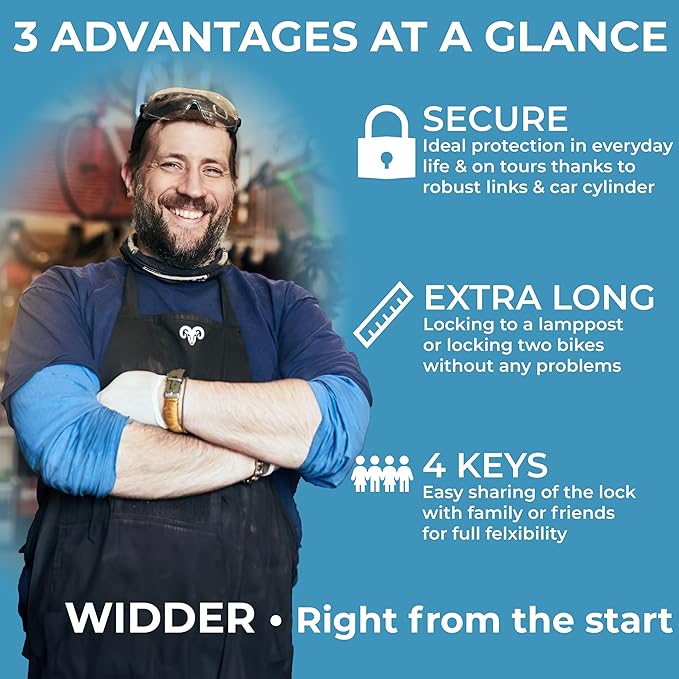 WIDDER Very Long [47"] Security Folding Lock - Foldable Bicycle Lock with 4 Keys & Frame Mount Bracket, no Rattling - Ideal for Ebike & E Scooter with Key