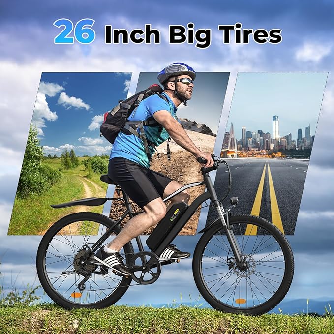 Electric Bike - 750W Peak Motor Electric Bicycle, 20MPH, 60 Miles, Removable Battery, Shock Absorber, 5 Speed E Bike, 26” Tire Commuter Electric Bicycle for Adults