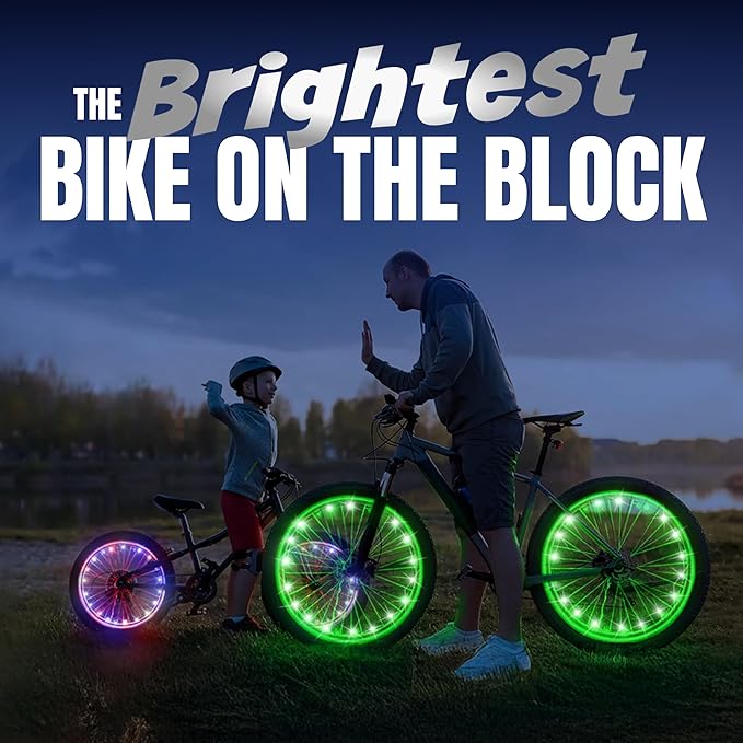 Activ Life 2-Tire Pack LED Bike Wheel Lights with Batteries Included, Get 100% Brighter and Visible from All Angles for Ultimate Safety and Style