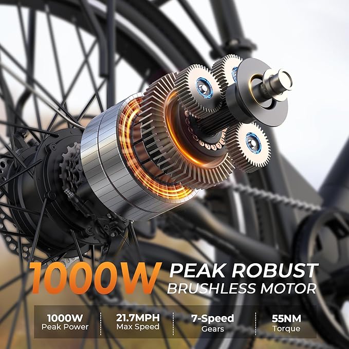 Electric Bike for Adults,26" Step-Thru EBike with 1000W Peak Motor,50 Miles 21.7MPH Adult Electric Bicycles with 48V Internal Removable Battery, Adjustable Stem,7 Speed,UL 2849 Certified