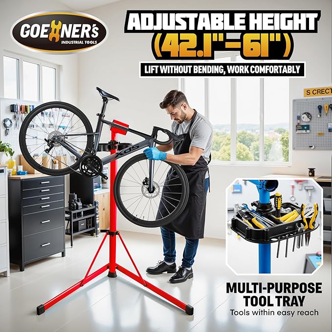 Professional Bike Repair Stand, 176 LBS Heavy Duty Portable Bicycle Mechanic Maintenance Workstand with Tool Tray, Steel & Aluminum Shop Home Adjustable Height Foldable Bike Work Stand for E Bike, MTB, RB