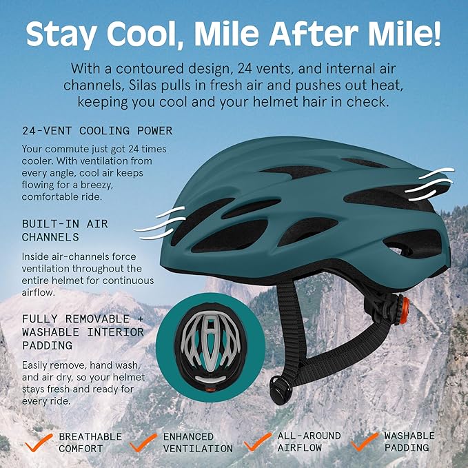 Retrospec Silas Road Bike Helmet with 24 Air Vents & Built-in LED Safety Light - Adjustable Adult Cycling Protection 54-61cm - Padded & Lightweight Design