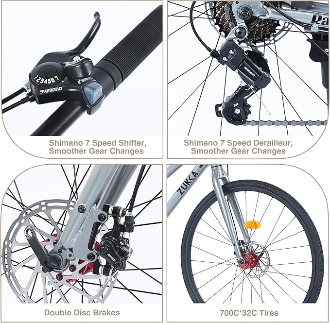 ZUKKA 700C Road Bike for Adult Shimano 7 Speed Road Bike Hybrid Road Bicycle Carbon Steel Frame/Dual-Disc Brakes/Multiple Colors