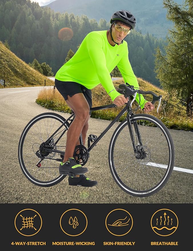 baleaf Men's Mountain Bike Shirts Long Sleeve Loose-fit Cycling Jersey Zipper Pocket UPF 50+ Workout Hiking Athletic Running