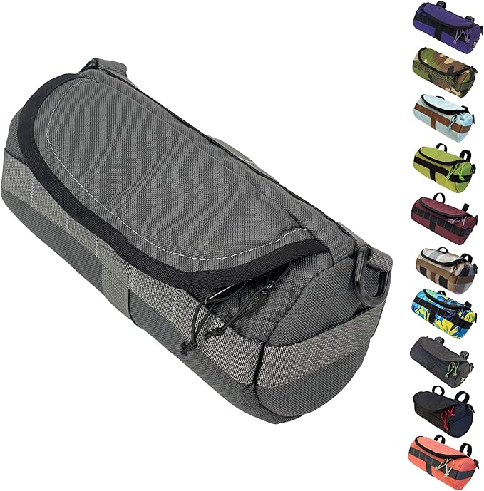 Handlebar Bag (Charcoal & Blue Burrito) | 2 Liter Capacity | Spacious Bike Bag w/ 2 Extra Long Buckle Straps & 1 Hook-and-Loop Strap | Water Resistant Front Basket | Bike Accessories | Made in USA
