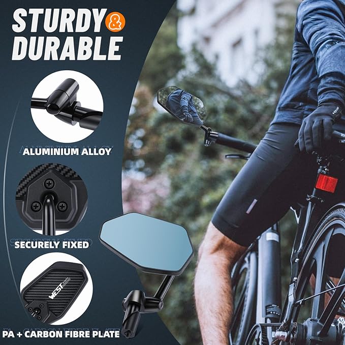 West Biking Bike Mirror, 360° Adjustable HD Shatterproof Bicycle Mirror, Aluminium Alloy Mirror Stem Provides Exceptional Stability,Handlebar-End Rear-View Mirror Suitable For E-Bike(Left)