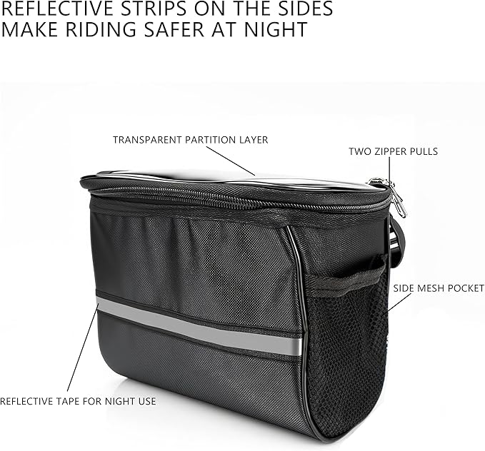 Bike Handlebar Bag – Waterproof Bicycle Handlebar Bag with Reflective Strip, Lightweight Front Storage Pouch for Road & Mountain Bikes, Easy Installation Cycling Organizer
