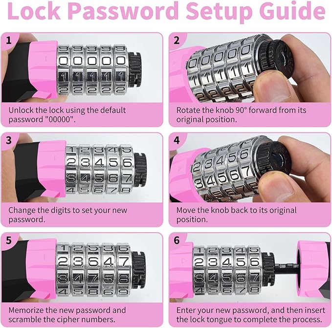 Bike Chain Lock Upgrade Metal Digital Dials 3.2Ft Long High Security Heavy Duty Anti Theft, 5 Digit Combination Keyless Bicycle Lock for Bike/Electric Scooter/Ebike/Motorcycle(Pink)