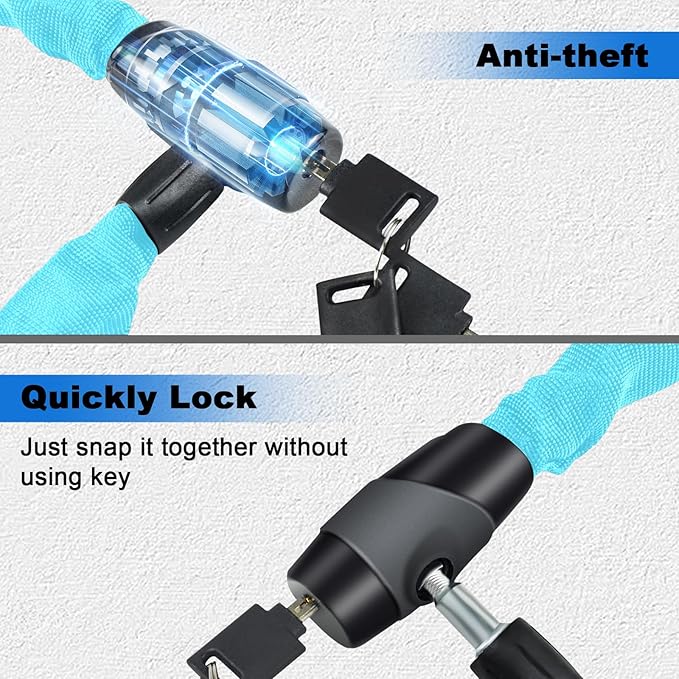 Bike Lock, Heavy Duty Anti-Theft 2.72 Ft Security Chain with 3 Keys, Waterproof for Bicycle,Scooter, Motorcycle, Door, Gate, Fence
