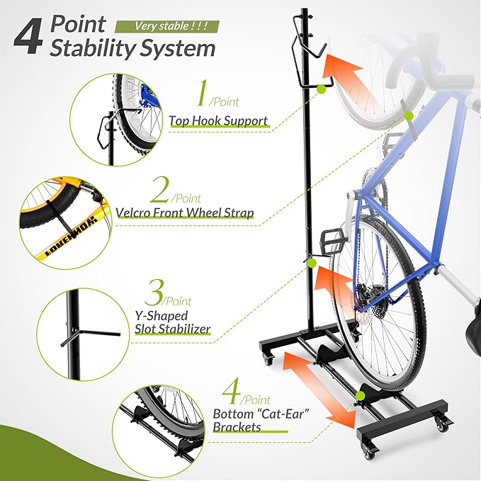 Vertical Bike Parking Stand - Adjustable Height for 29"Wheels, Space-Saving & Freestanding Bike Rack for MTB/Road Bikes,No-Drill Installation Indoor Bike Storage for Apartments & Garages