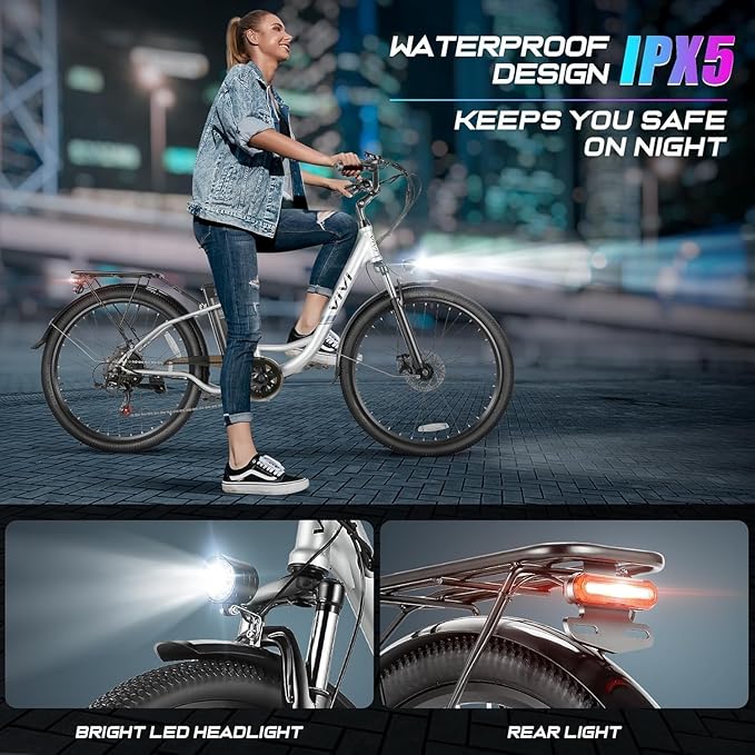 Vivi Electric Bike for Adults 1000W Peak Ebike with Removable Battery, 26'' Electric Commuter Bike 22MPH & 50 Miles Adult Electric Bicycles with Cruise Control, LCD Display, SGS Certified to UL2849