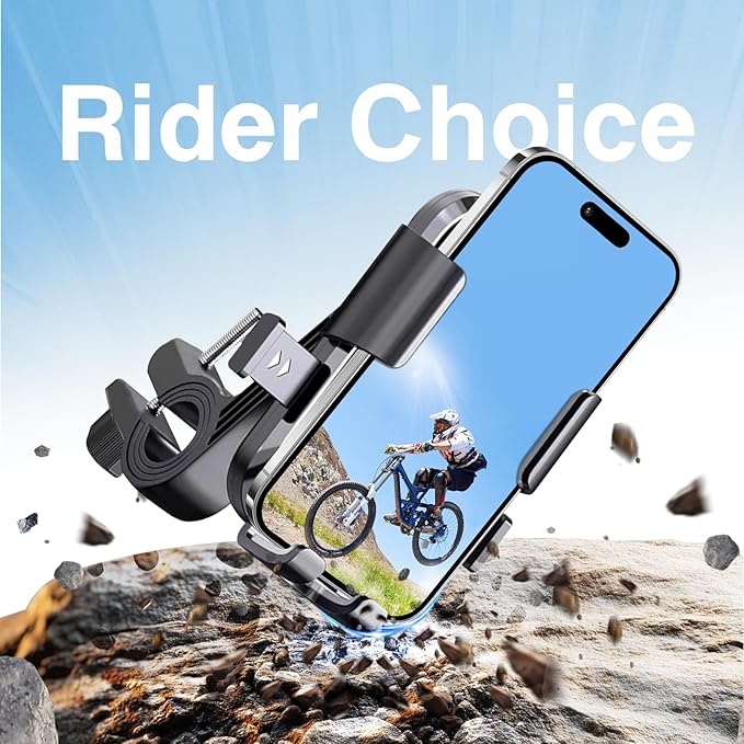 Bike Phone Mount for Motorcycle & Ebike – Anti-Shake Handlebar Phone Holder, Universal Cell Phone Mount, Easy Install, Fits iPhone & Android