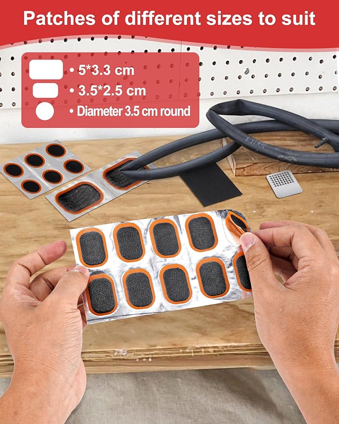 Bike Tire Repair Kit, Bicycle Inner Tube Puncture Patch Kits with 20 PCS Vulcanizing Patches, User Manual, Metal Rasp and Tire Lever, Bike Patch Kit for Mountain and Road Bike