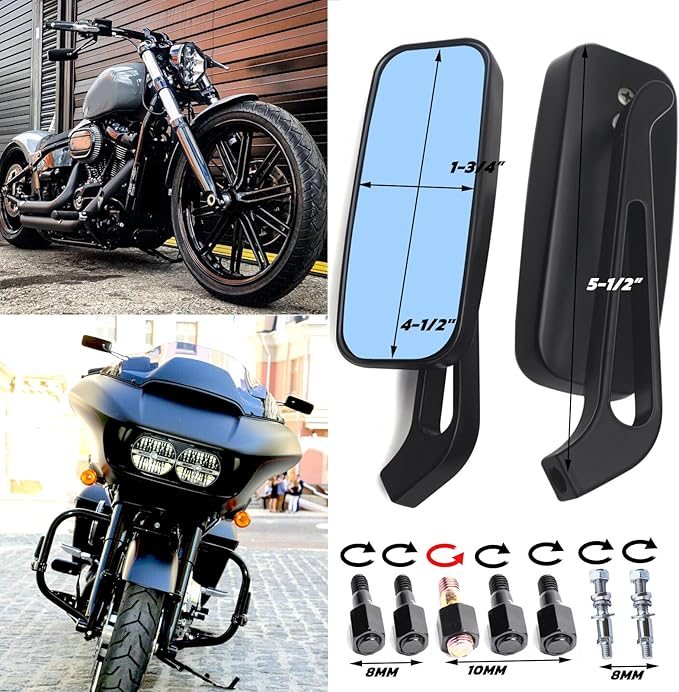 8mm/10mm Black Motorcycle Rectangle Handlebar Rearview Mirrors Compatible with Harley Street Glide Road King Softail Sportster Iron 883 XL1200 Chopper Softail