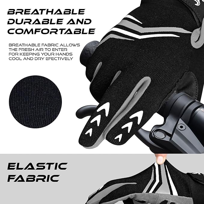 BEAST RAGE Full Finger Cycling Gloves with Padding for Men Women, Anti-Slip, Shock Absorbing, Breathable, Touchscreen Mountain Bike Gloves for BMX, MTB Riding, Road Racing, Bicycle