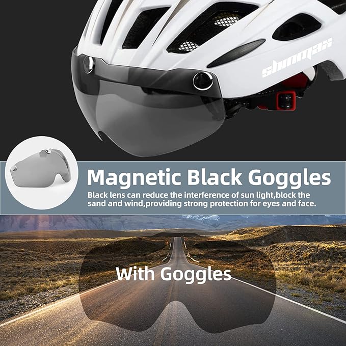 Shinmax Bike Helmet, CPSC/CPC Bike Helmet for Adult Men Women with Magnetic Goggles&Led Back Light Cycling Helmet Adjustable SM-T69