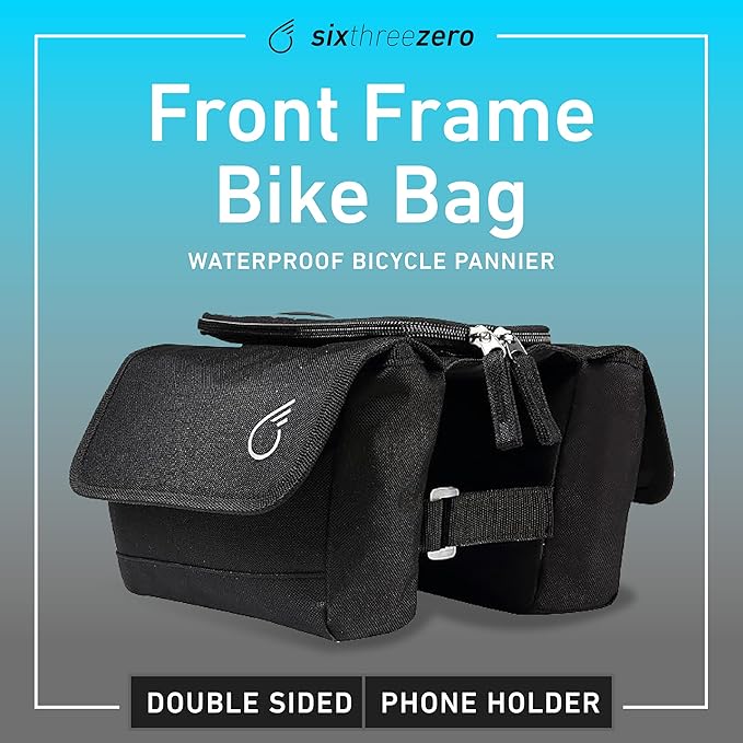sixthreezero Frame Mount Bike Bag, Waterproof Universal Bicycle Pouch, Double Sided Cargo Storage Bags for Top Tube with Phone Holder
