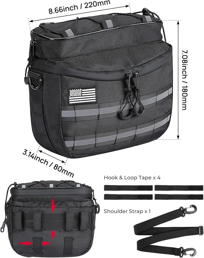 KEMIMOTO Motorcycle Handlebar Tool Bag with Reflective Strips 2.5L Bicycle Handle Bar Bag Sissy Bar Front Fork Storage Pouch Compatible with Cruiser Softail Dyna Sportsters