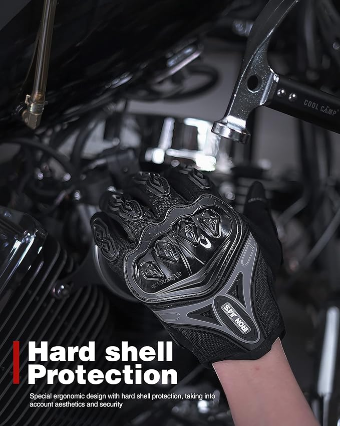 IRON JIA'S Motorcycle Gloves Full Finger Durable for Road Racing Bike Summer Spring Powersports Support Touch Screen Black-XL