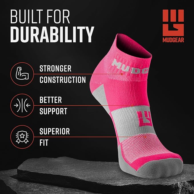 MudGear Quarter Crew Trail Socks, Blister-Resistant, Sweat-Resistant & Quick-Drying, Cushioned Footbed, Made in USA, 2-Pack