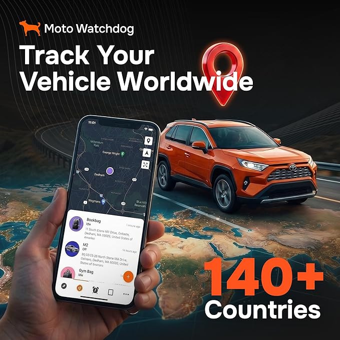 GPS Tracker for Vehicles, No Subscription with Real-Time Location, Mileage Tracking, Speeding Monitoring, Route History, Geofence, OBD, for Fleets & Families, USA, Moto Watchdog