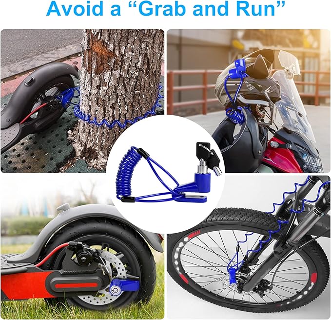 Ainiv Disc Brake Lock, Anti-Theft Cable Lock for E Scooter, Bike, Electric Bike, Skateboards, Strollers, Lawnmowers - Waterproof 5FT /12mm Cable with 2 Keys - Blue