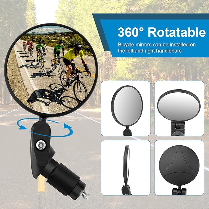 Accmor 2pcs Bike Mirror, Bar End Bicycle Riding Rearview Mirrors for Handlebars, Adjustable 360 Degree Rotatable Convex Mirror for Mountain Road Bikes