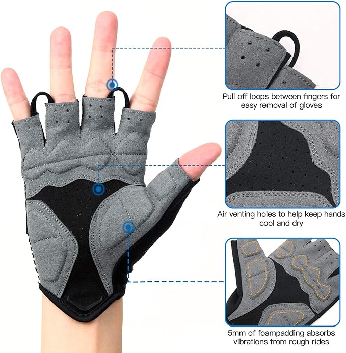Souke Sports Cycling Bike Gloves - Padded Half Finger Bicycle Gloves with Shock-Absorbing, Anti-Slip, Breathable MTB & Road Biking Features for Men & Women