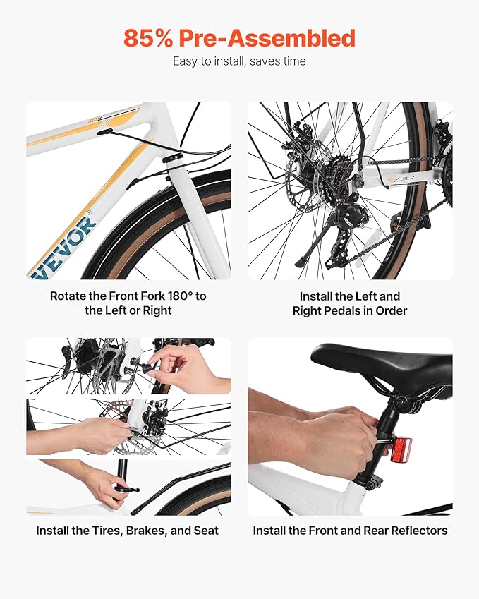 VEVOR Hybrid Bike, Lightweight Aluminum Frame Bike, 700c Wheel Men Women Hybrid Bicycle, Step-Over/Step-Through Adult Urban City Commuter Bikes, with 7/24 Speed, Alloy Adjustable Stem and Seat
