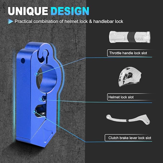 Motorcycle Locks, Brake & Helmet Lock Anti-Theft Grip Lock Combo for All Motorcycle Bike ATV Scooter with Handlebar Diameters Within 1.3-1.5 Inches (Blue)
