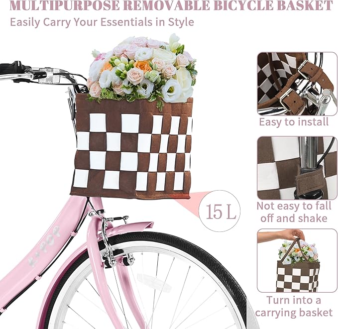 24/26 Inch Foldable Beach Cruiser Bike for Women, 7 Speed Folding Bikes for Adults, Womens City Bike with Basket & Adjustable Seat, Step Through Commute Bikes for Women Adults