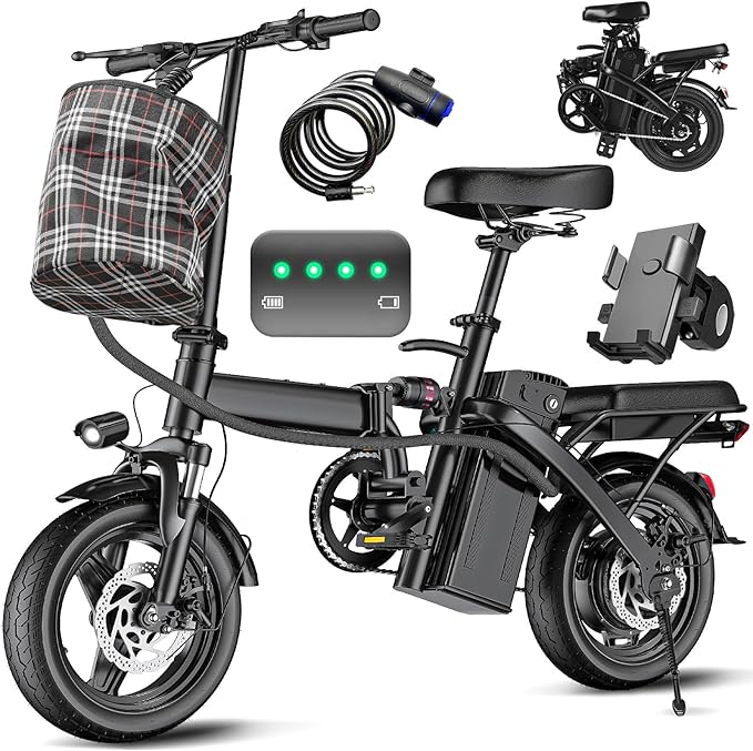 Electric Bike for Adults and Teens, 560-740W Motor, 20-25MPH Compact Commuter Folding Ebike, 32 Miles Range, 48V 10Ah Battery, 3-Level Pedal Assist, 14" Foldable Electric Bicycle, UL 2849 Certified