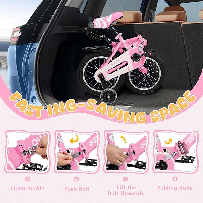 14/16/18 Inch Folding Kids Bike with Training Wheels, Gifts for Girl&Boy Age 3-10 Years, Toddler Bike with Dual Brakes for Beginners, Multi-Color
