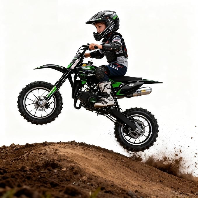 cdar Kids Dirt Bike, 49cc Gas Dirt Bike for Teens - 25MPH 2-Stroke Pit Bike with Hydraulic Disc Brakes & 10" Off-Road Tires Ages 13+ Max180lb Load Christmas for Boys Girl Green