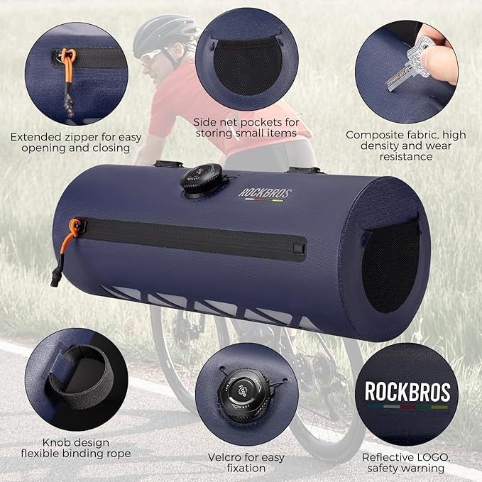 ROCKBROS Bike Handlebar Bag Knob Bike Bag Waterproof Bicycle Front Top Tube Bag 2L Capacity Front Storage Pack Reliable Lightweight for Road Mountain Bike Cycling Travel