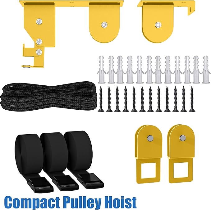 Ladder Storage Pulley Hoist, Self Locking Function Ladder Hanger, Garage Ceiling Mount Lift System for Lightweight Kayak, Ladder, Bike, Surfboard, Hold 80 lbs