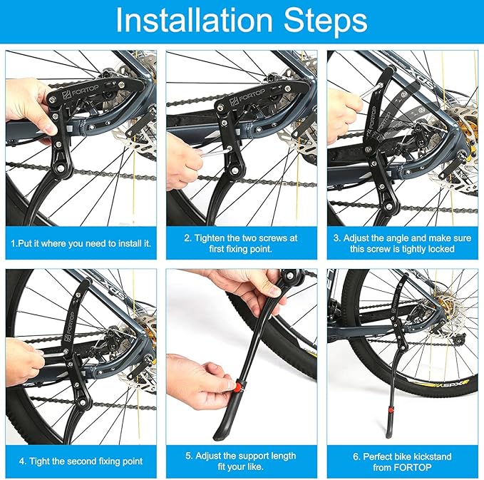 Bike Kickstand for Adult Bikes, Heavy Duty Adjustable Bicycle Kickstand, Fits 24–29 Inch Mountain & Road Bikes