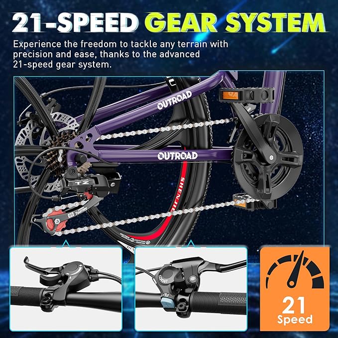 26 Inch Folding Mountain Bike, 21 Speed Full Suspension Bicycle Dual Disc Brake Non-Slip Quick Release tire for Adults Men Women(Balck/Pink/Green/Orange/White/Purple)