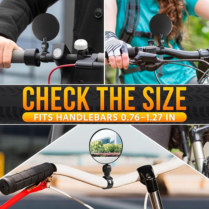 Bike Mirror Handlebar Mount – 2Pcs Bicycle Mirrors for Handlebars, Clear & 360° Adjustable View, Secure, Damage-Resistant for Mountain, BMX & City Bikes