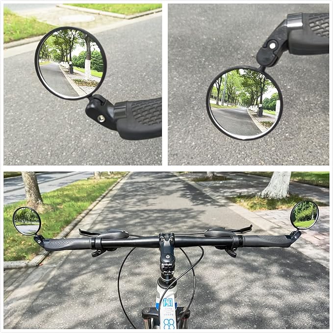 Bike Mirror, Bar End Bicycle Mirror 2 Pack, Adjustable Bike Rear View Mirrors for Handlebar End, Acrylic Convex Round HD Bicycle Rearview Mirrors for Road Bike Mountain Bike