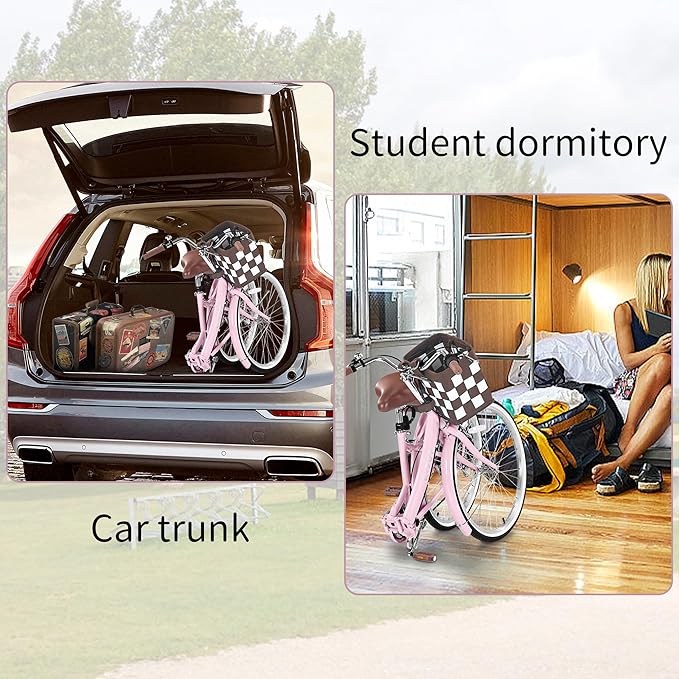 24/26 Inch Foldable Beach Cruiser Bike for Women, 7 Speed Folding Bikes for Adults, Womens City Bike with Basket & Adjustable Seat, Step Through Commute Bikes for Women Adults