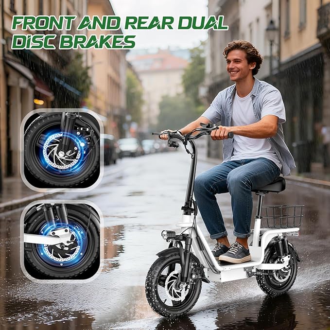 Electric Scooter with Seat for Adults,1000W Peak Power, 35-Mile Range, 20MPH, 14" Tires, Foldable Commuter E-Scooter with Basket for Pets Dogs and Items, 330lbs Max Load.UL 2272
