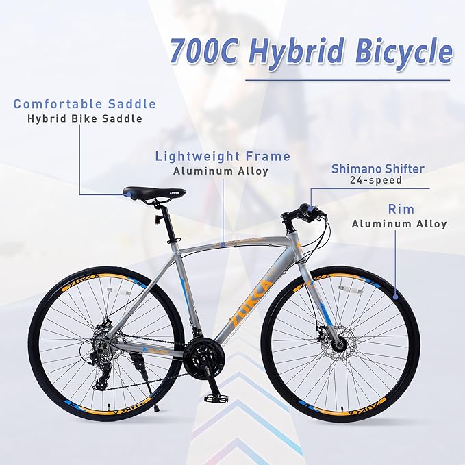 24 Speed Hybrid Bike Disc Brake 700C Road Bike for Men Women's City Bicycle