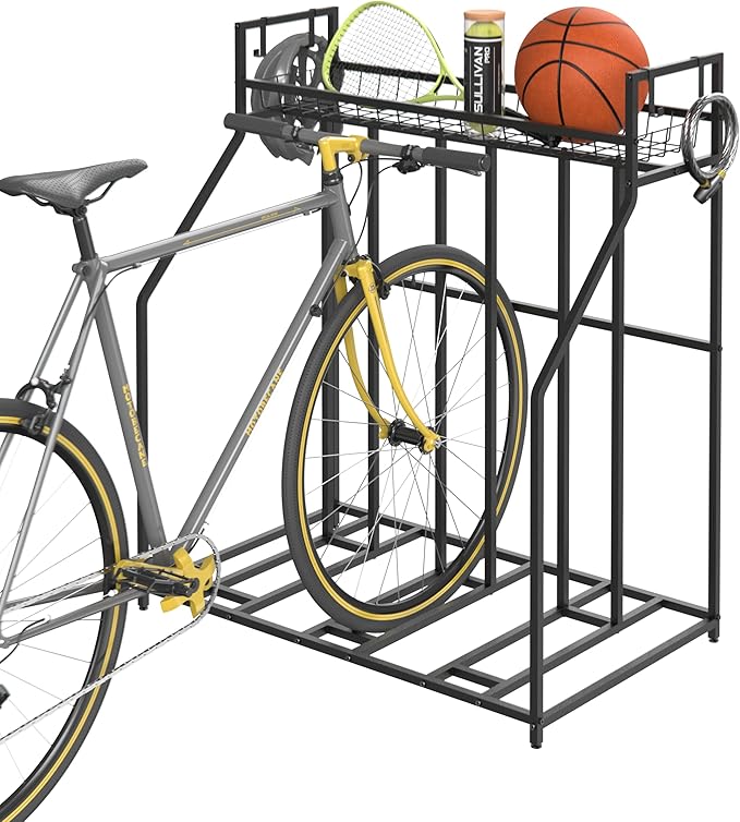 ClosetMaid ProGarage Bike Stand Rack with Storage Shelf and 4 Hooks for 3 Bicycles, Adult or Kids, Black